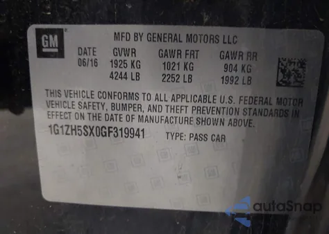 2016 Chevrolet Malibu Premier z USA, uszkodzony, nr VIN 1G1ZH5SX0GF319941